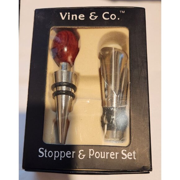 2 Piece Set Vine & Co Wine Bottle Stopper and Pourer Set Van's Gifts 2008 Gift B - Picture 1 of 7